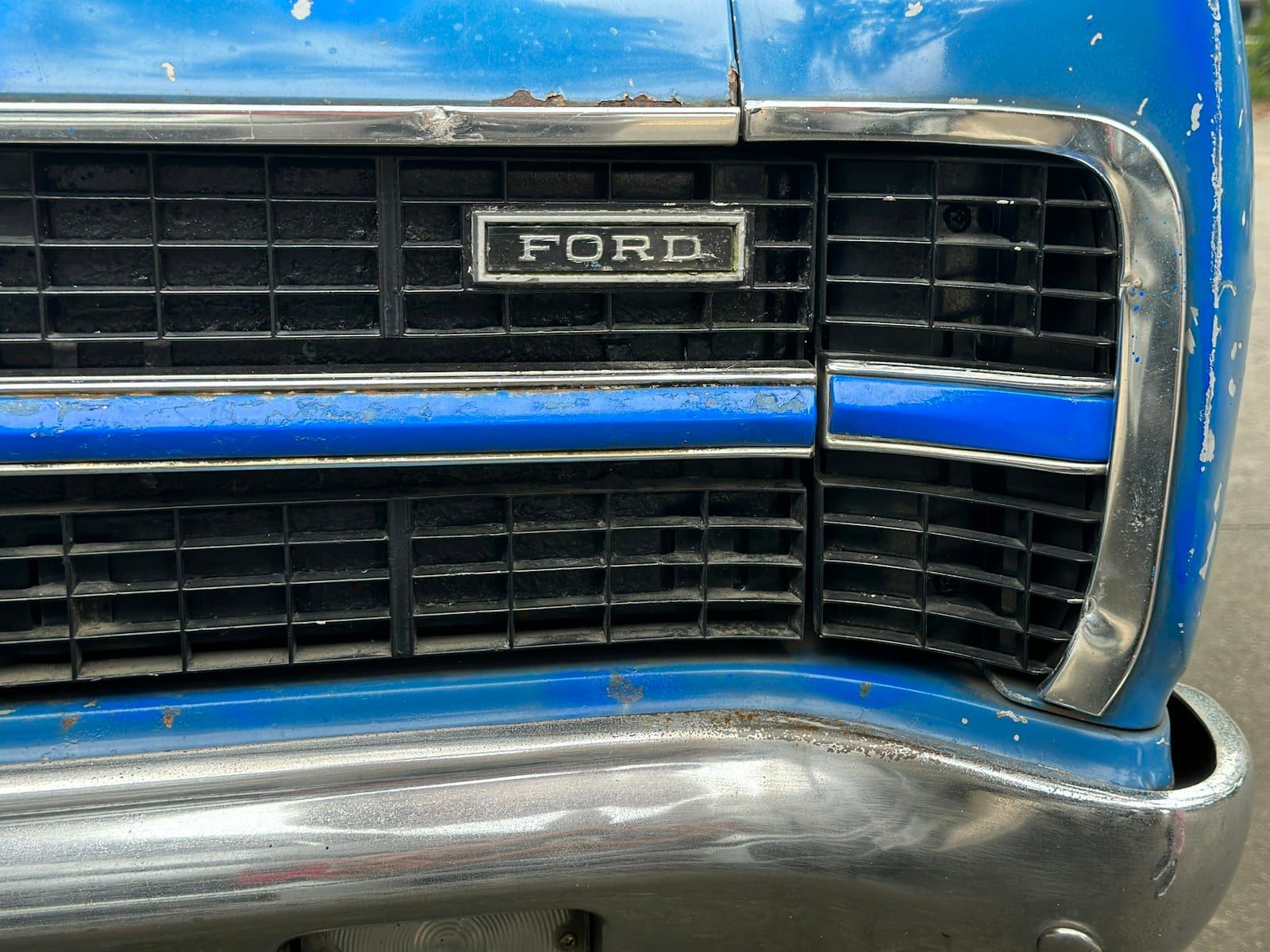 Ford pickup grille close-up — front-end install context